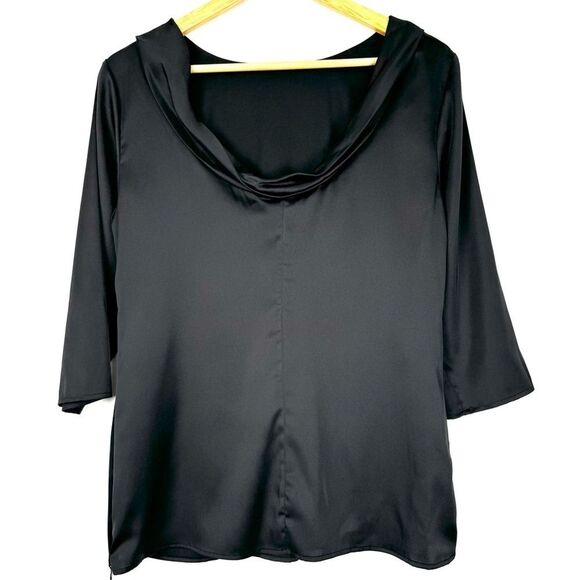 Banana Republic Women Cowl Back Blouse 8 Black Stretch Satin Fairy Goth Office - Picture 3 of 16